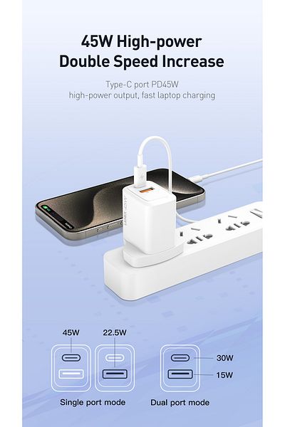 Lanex Lanix LC66U 45W Dual USB Type-C Wall Charger with GAN Support, White
