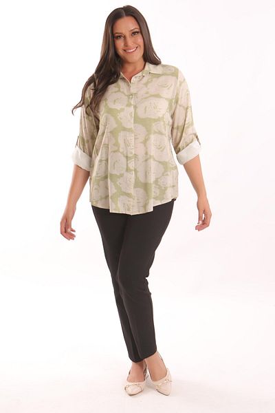 Metpoint Πουκάμισο Trend42plus Plus Size Χακί με μοτίβο τριαντάφυλλο βισκόζης