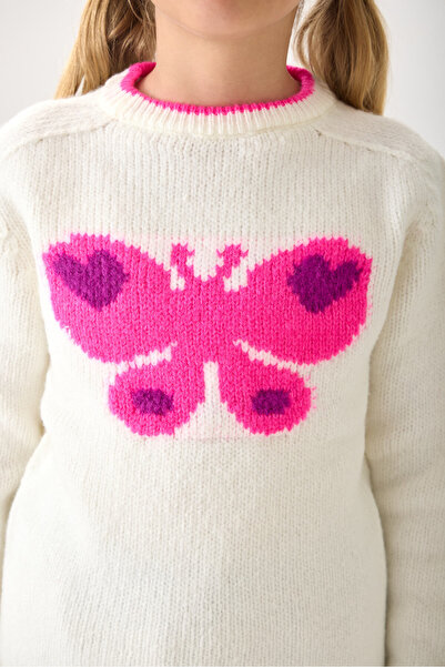 Nisrakids Butterfly Patterned Girl's Knitwear Sweater - Soft Textured