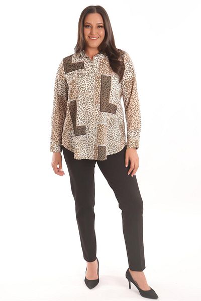 Metpoint Ψηφιακό εμπριμέ πουκάμισο Trend42plus Plus Size Khaki Leopard Pattern