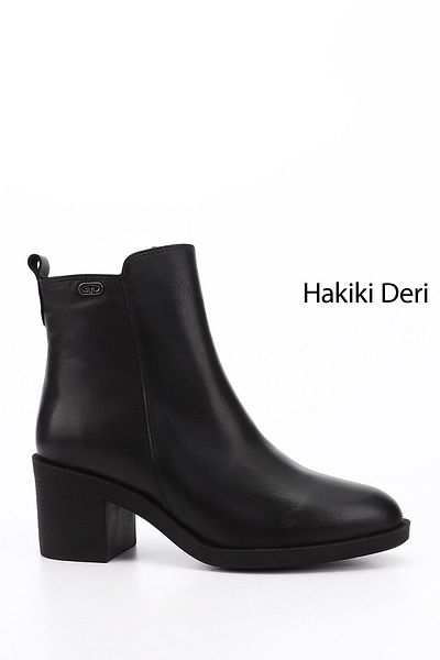 GÖNDERİ(R) Women/Girls Black Zippered Thick Heeled Genuine Leather Boots
