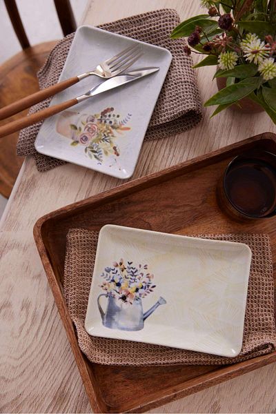 Kütahya Porselen Botanical Etch 18X13 4 Piece Flat Plate