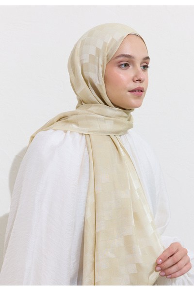 Freshscarfs Nori Silky Jacquard Shawl Beige