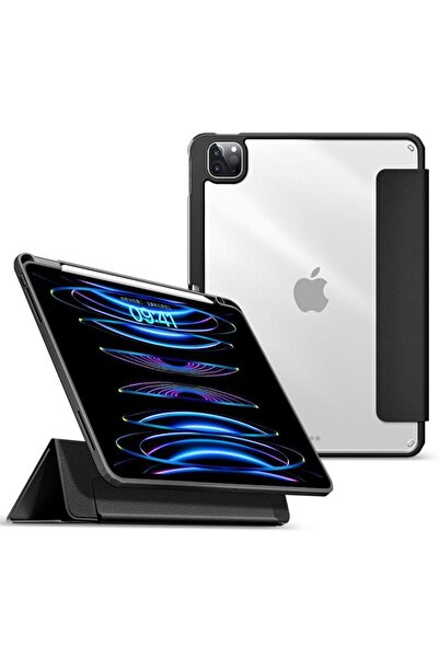 eSTUFF Husă cu stylus pentru iPad Pro 12.9 2022/2021. Față neagră/spate trans...