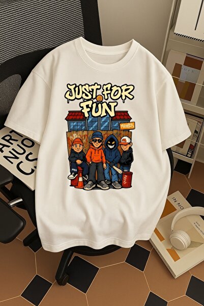 Generic Brand Unisex Men/Women Just for Fun Color Printed Oversize Cotton T-S...