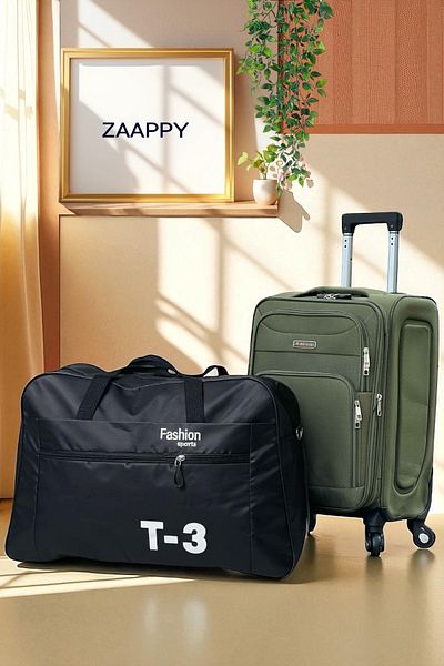 ZAAPPY Soft Material 20 Inch (7-10kg) Luggage Lightweight Cabin Size - Durable T3 Duffle Bag Combo