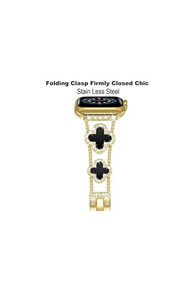 Alstrap Apple Watch 11-10 42mm 7 8 9 41mm 4 5 6 Se 40mm 1 2 3 38mmUyumlu Taş Detaylı Zarif Metal Kordon