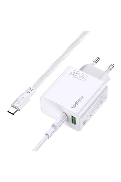 REDz Accessories Fast Charger, Model KSC‑935, Type C Cable, PD65W, USB‑C & USB‑A, White