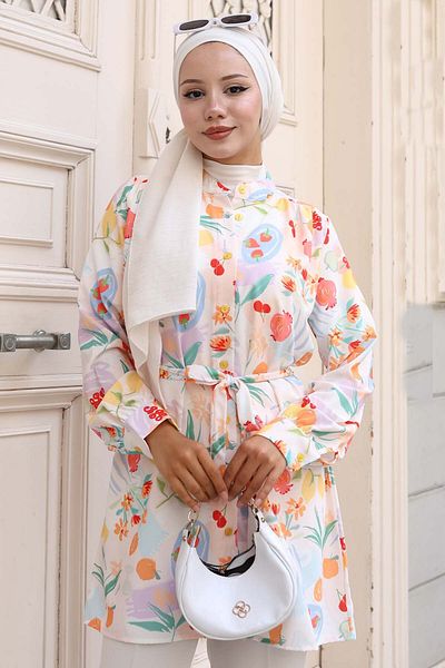 benguen Πουκάμισο Hijab με σχέδιο κόκκινο 704