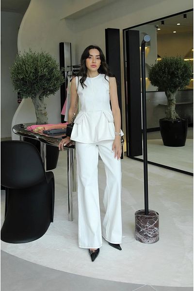 My Blog White Denim Design Blouse Pants Set