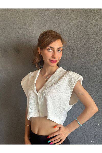 Gönülden Tasarım Linen Cropped Women's Shirt Size L