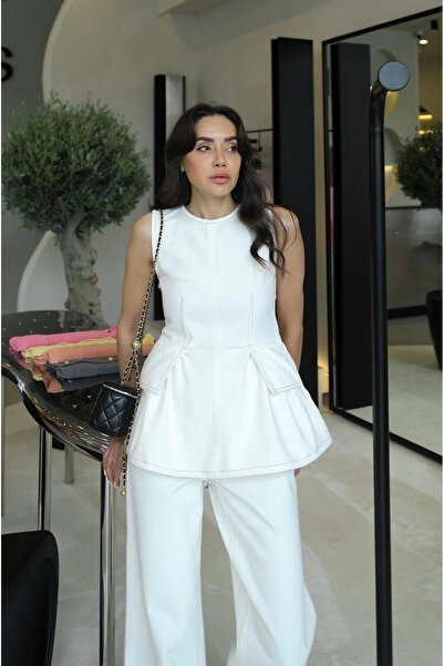 My Blog White Denim Design Blouse Pants Set