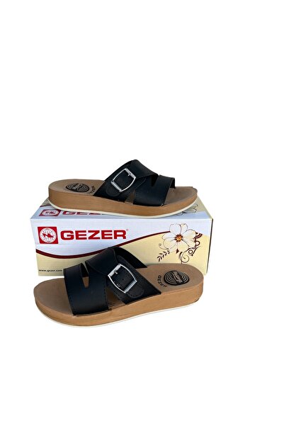 GEZER siyah yandan tokalı masaj tabanlı ortopedik terlik
