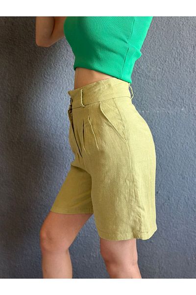 Gönülden Tasarım Green Women's Linen Shorts Size S