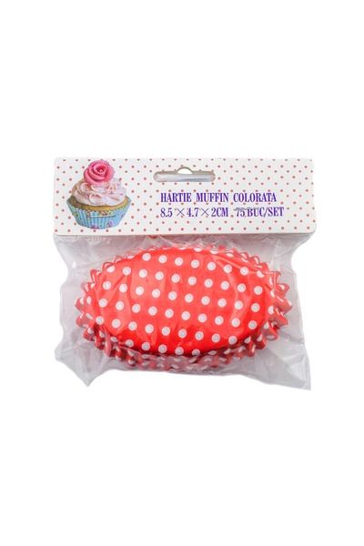 gogiva Muffin paper set, Oval, Red with white polka dots, 8.5x4.7x2 cm, 75 pcs