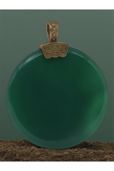 TAKI DERYASI Agate Stone Necklace - Special Design Green Stone with Allah and Muhammad Written