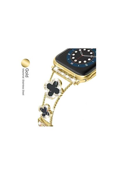 Alstrap Apple Watch 11-10 46mm 7 8 9 45mm 4 5 6 Se 44mm Uyumlu Taş Detaylı Zarif Metal Kordon