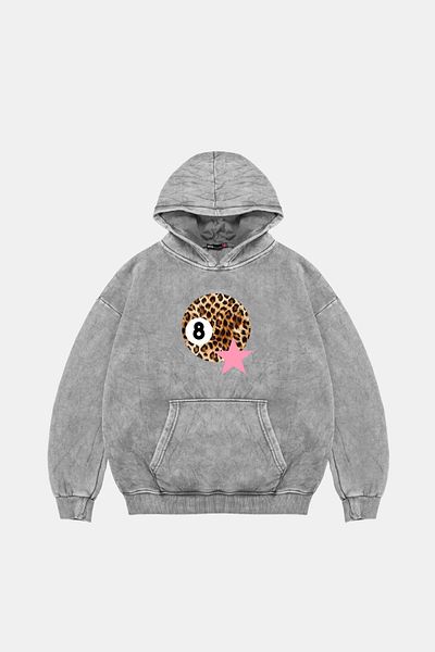 Bak Moda Leopard Billiard Ball Printed Women's Washable White Hoodie
