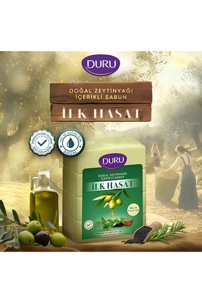 Duru Doğal Zeytinyağı Özlü Katı Sabun – Saç ve Vücut İçin Uygun & Bitkisel Fo...