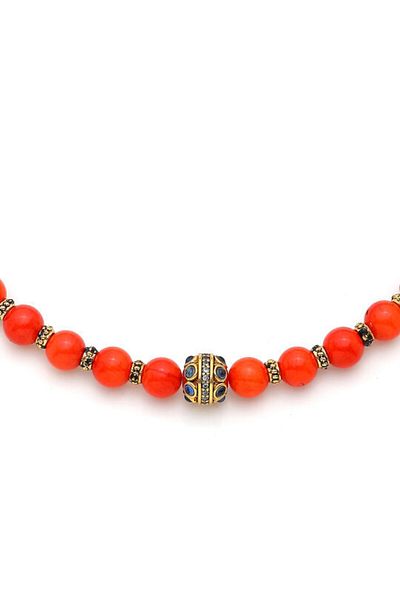 Mon Reve Lava Navy Blue Zircon & Coral Natural Stone Necklace