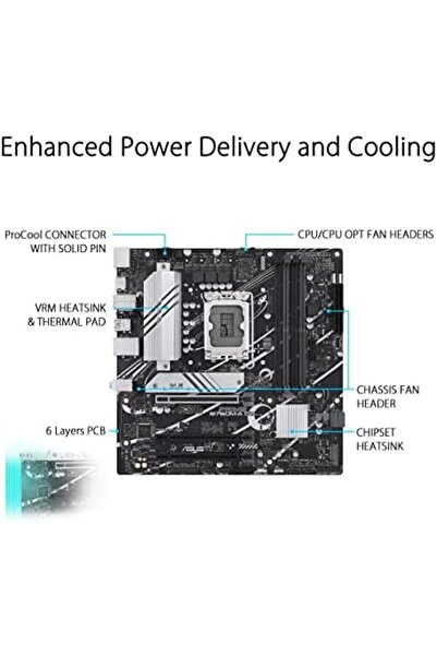 ASUS اللوحة الأم PRIME B760M-A D4 Intel® Motherboard B760 (LGA 1700) mATX، PCIe 4.0، فتحات M.2 مزدوجة، Realtek 2.
