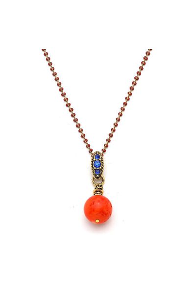 Mon Reve Azura Navy Blue Zircon & Coral Natural Stone Necklace