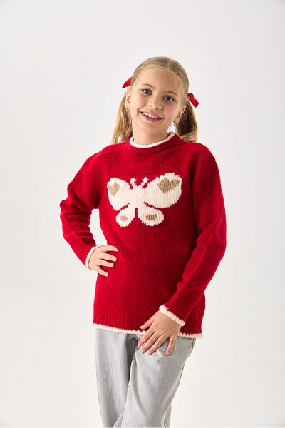 Nisrakids Butterfly Patterned Girl's Knitwear Sweater - Soft Textured