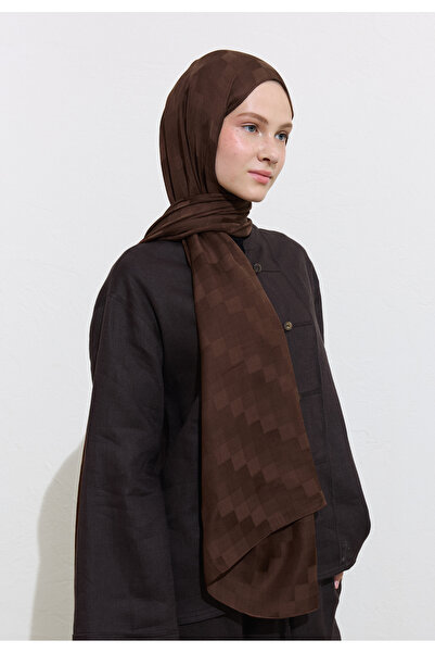 Freshscarfs Nori Silky Jacquard Shawl Chocolate Brown