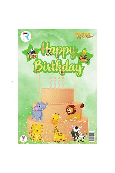 Kelebek Oyuncak Safari Themed Happy Birthday Cake Topper