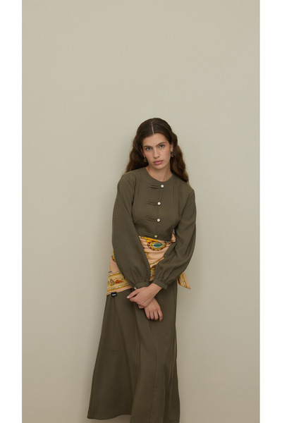 Fahhar Brit Detailed Modal Dress Khaki