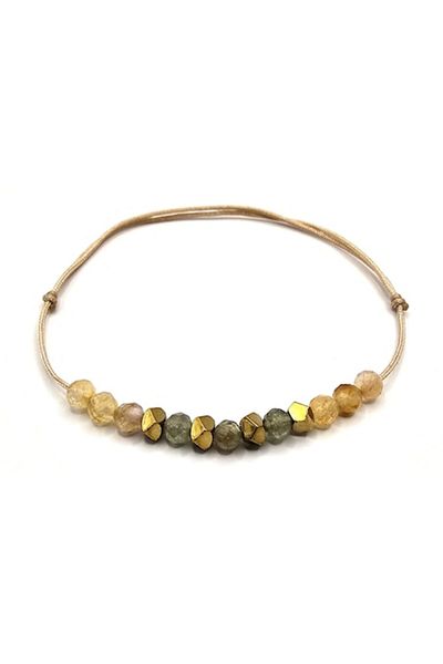 Lexy's Boutique Brățară lucrată manual, reglabilă, zodia Leu, pietre semiprețioase peridot, citrin și hematit, bej