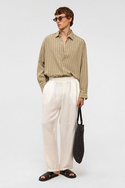 VAMOSCLO Oversize Striped Long Sleeve Shirt Khaki