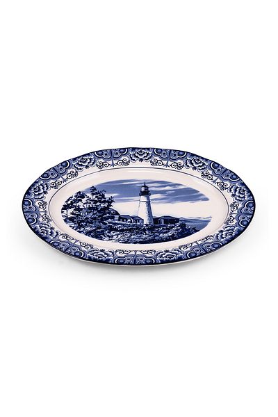 Claytan Lighthouse Blue 14.2-Inch Ceramic Oval Platter (Set of 1)