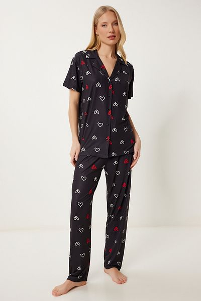 Lovelyİstanbul Patterned Flexible Soft Textured Pajama Set Lfp0004 Black