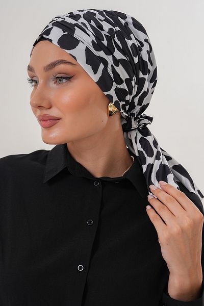 MAG FASHİON Black Leopard Patterned Buckle Bonnet Hijab Bonnet Daily Use Bonnet Shawl Scarf