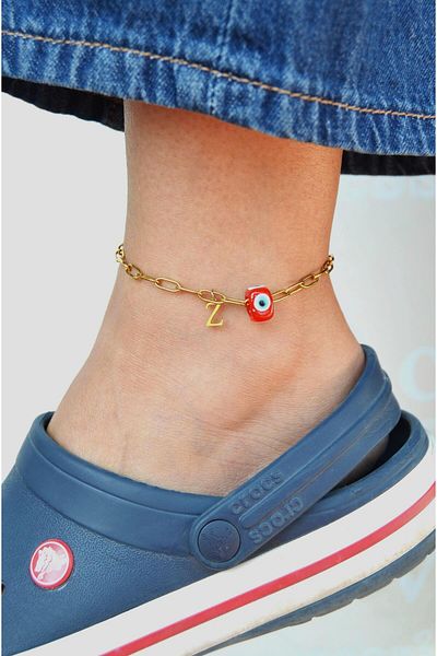 Sacce Scarves&Accessories Colorful Evil Eye Beaded Letter Steel Anklet