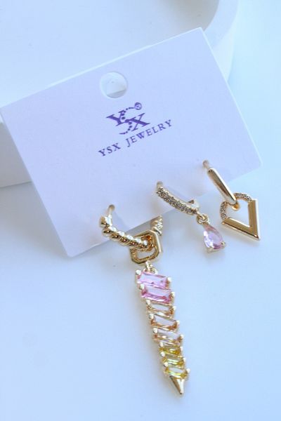 Leo'Stone Imported Series 3-Piece Combination Multi-Color Zircon Stone Dangle Women's Steel Earrings