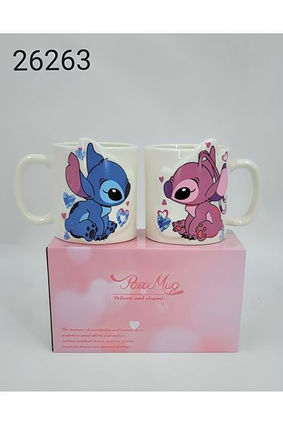 Disney Ceramic Couple Mug Set - Stitch and Angel Characters