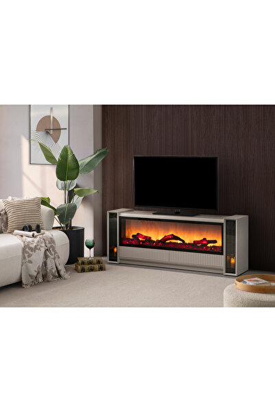 As Deko TAMBORA Şömineli Tv 180 cm Krem