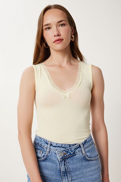 Lovelyİstanbul Lace Detailed Knitted Bodysuit Lzv0016 Yellow