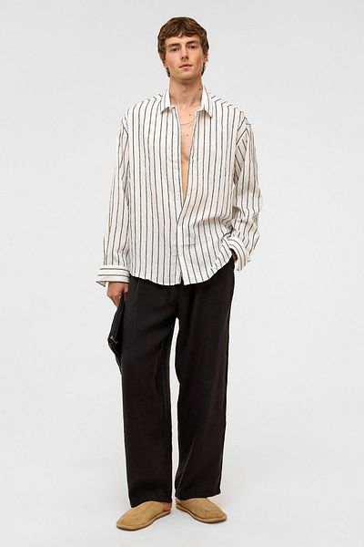 VAMOSCLO Oversize Striped Long Sleeve Shirt White