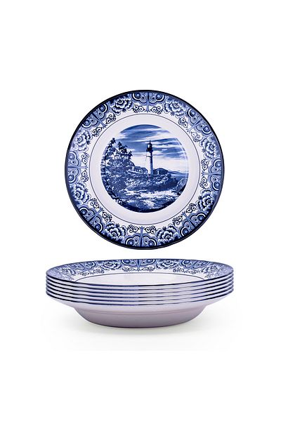 Claytan Lighthouse Blue 9-Inch Ceramic Soup Plate (Set of 6)