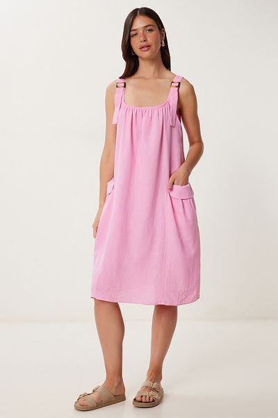 Lovelyİstanbul Linen Blend Light See-Through Beach Dress Lgx0002 Pink