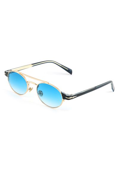 Angel Eyes Oval Design Gold Black Frame Blue Glass Women & Men Sunglasses Db1042/S