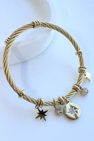 Leo'Stone Imported Series Multi Adjustable Pole Star with Charms Women's Steel Bracelet Handcuffs