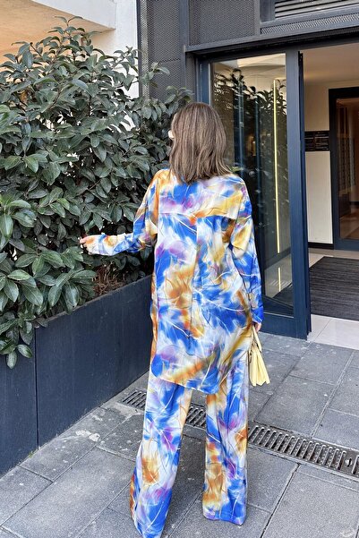 NEW LAVİVA Women's Satin Shirt-Elastic Waist Pants Set