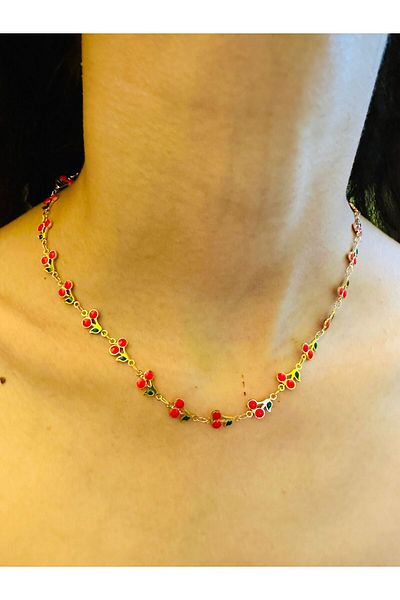 Gönülden Tasarım Steel Cherry Women's Necklace 25 cm