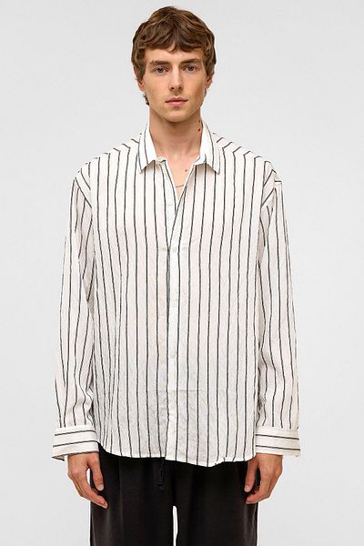VAMOSCLO Oversize Striped Long Sleeve Shirt White