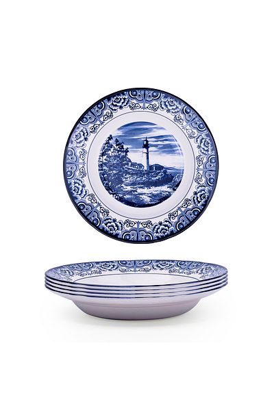 Claytan Lighthouse Blue 9-Inch Ceramic Soup Plate (Set of 4)