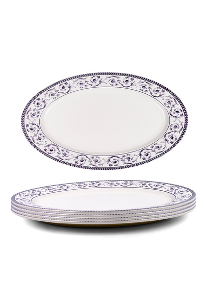 Claytan Callista 14.2 inch Hand-Glazed Ceramic Oval Platter (Purple & White Set Of 4)